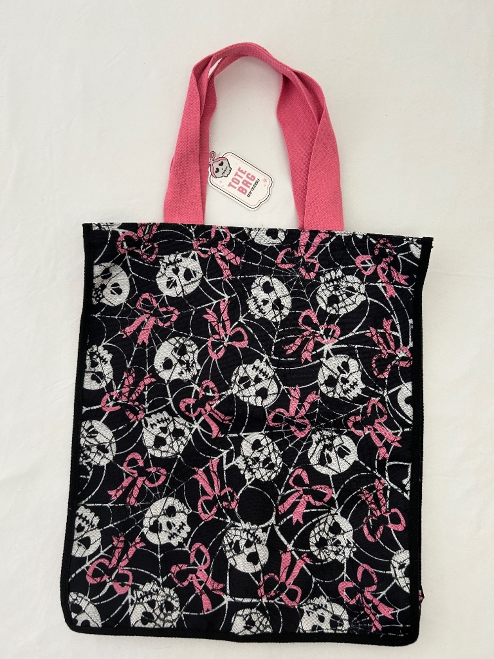Skull and Bow Spooky/goth/coquette, eco-friendly reusable extra Large tote bag